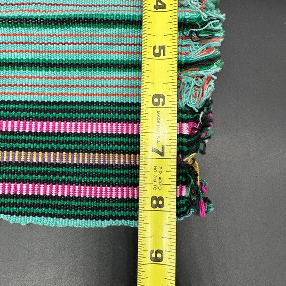 Vintage Placemat and Napkin Set Cotton Fringe Green Pink Stripes Setting for 6 - Picture 6 of 8